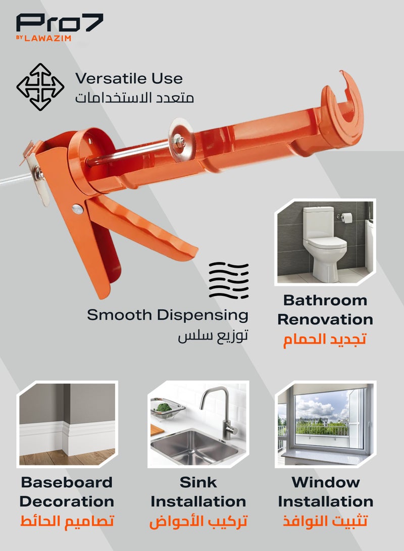 LAWAZIM Pro7 Heavy Duty Caulking Gun -30cm- Precision Manual Silicone Sealant Tube Applicator Adhesive Cartridge Caulk Dispenser - for Professional Plumbing Tile grouting Home Use Window and Kitchen Sink - Image 5